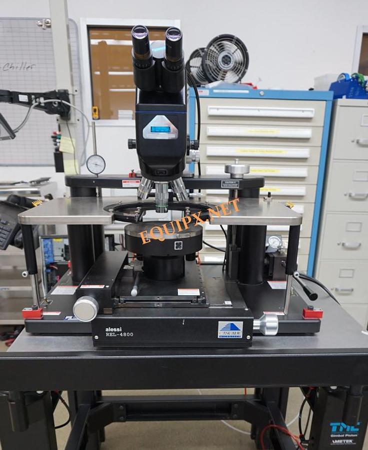 Used Alessi Cascade REL-4800 200mm manual wafer prober with Mitutoyo FS-60 microscope including Plan APO 10x/20x/50x objectives