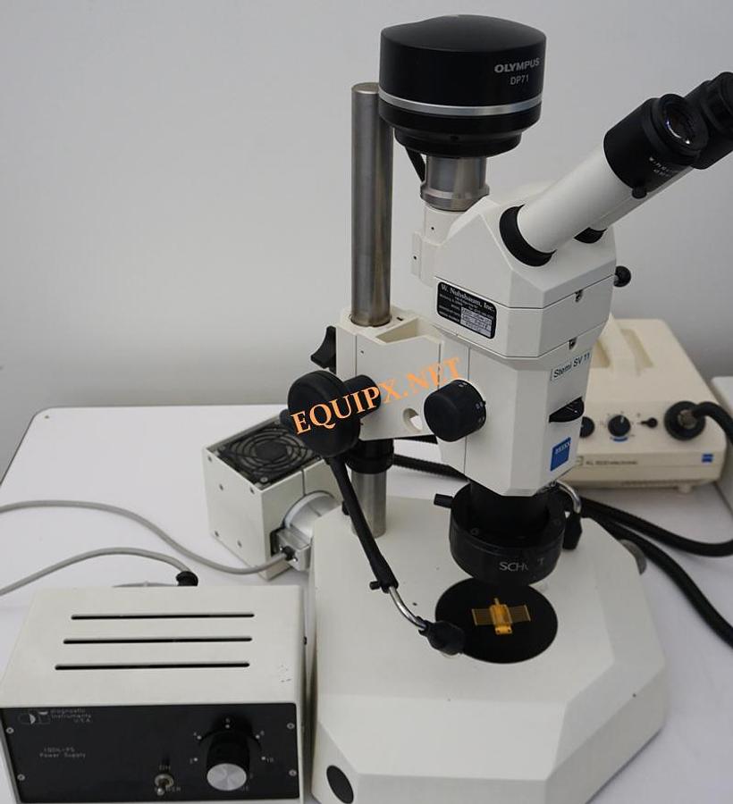 Used Zeiss STEMI SV11 Trinocular stereozoom with Olympus DP-71 12mp digital camera and transmitted light base