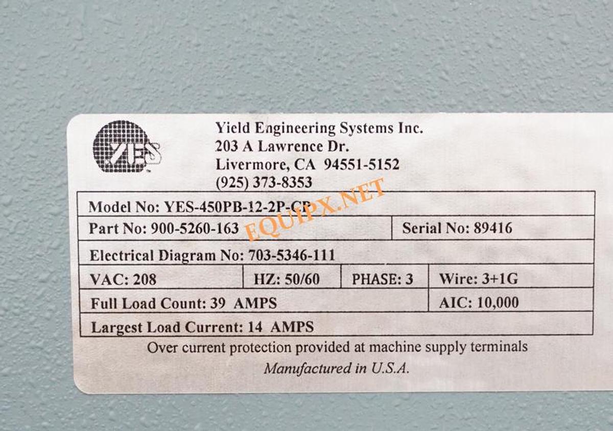Used 2015 Yield Engineering 450 PB12-2P-CP Polyimide bake oven for maximum 300mm wafers
