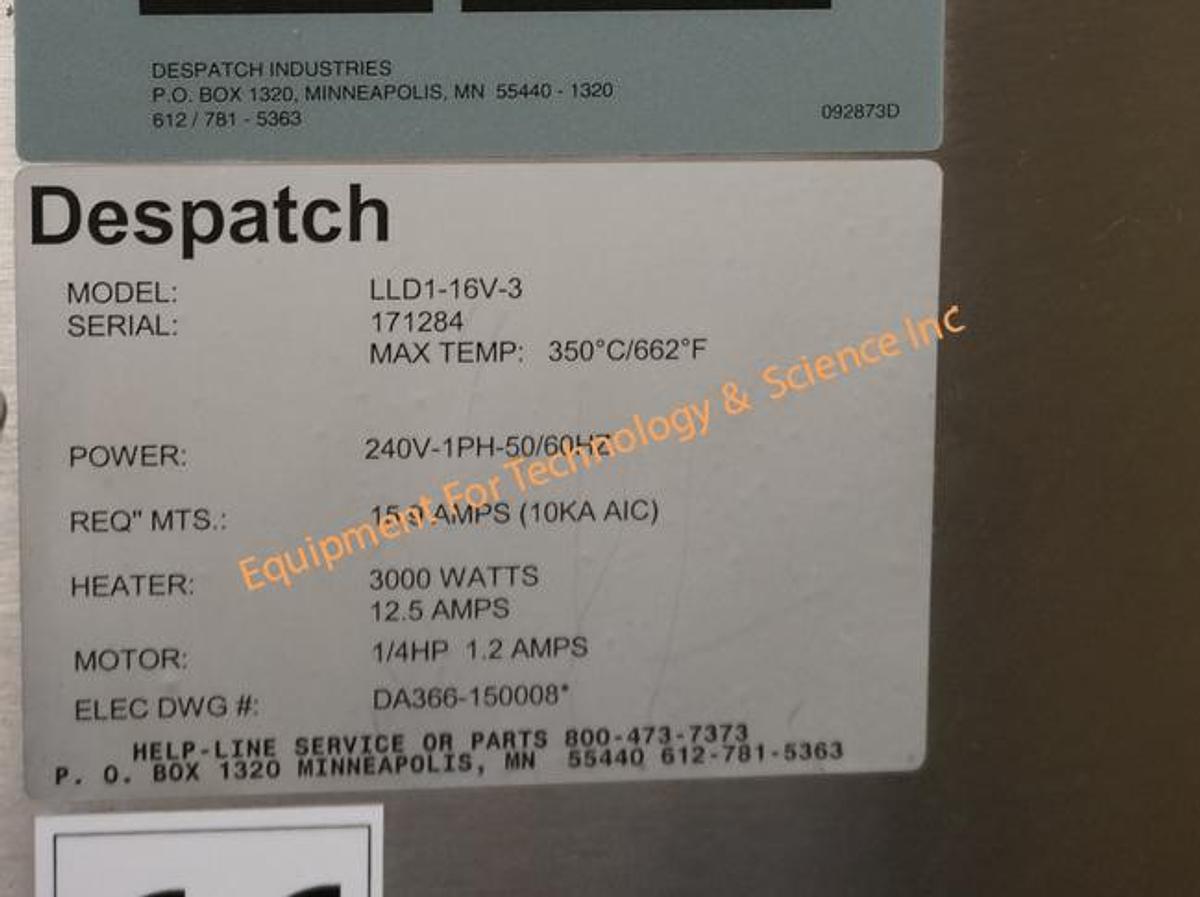 Refurbished Despatch LLD1-16V-3 forced air, high temperature (350C/662F)