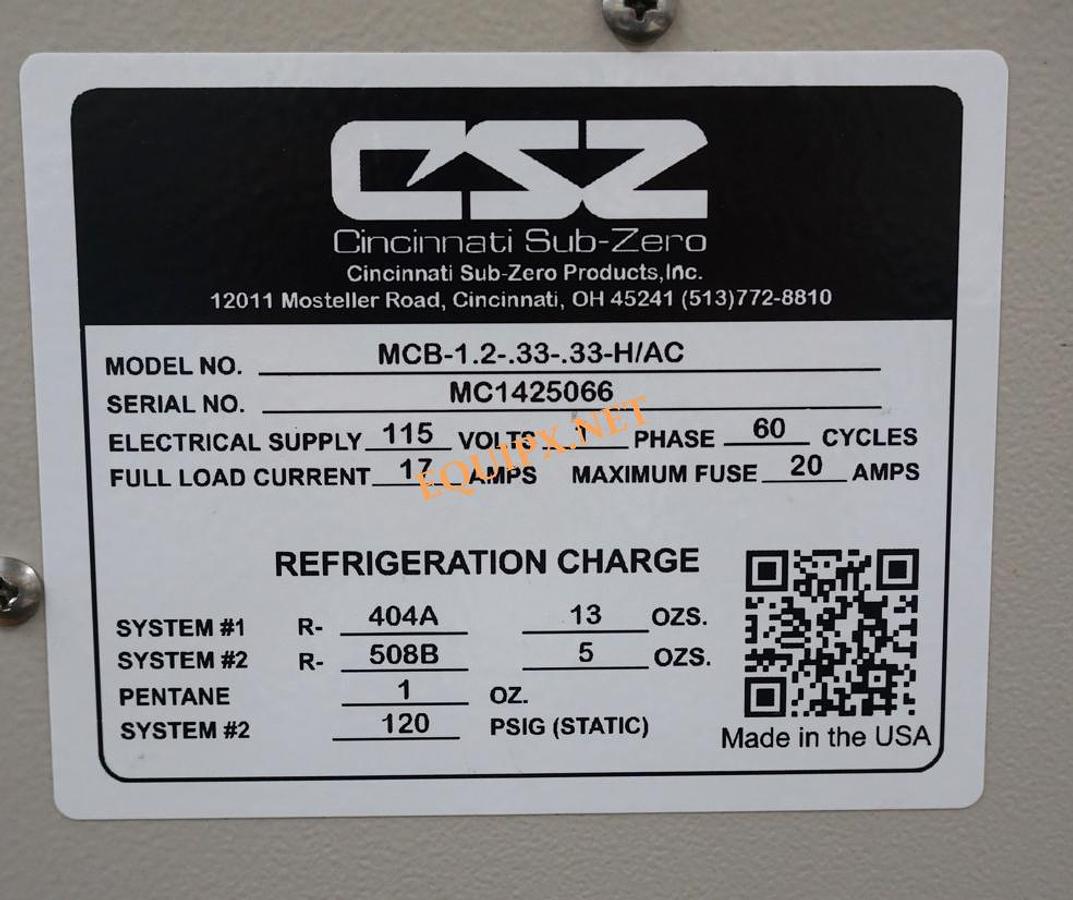 Used Cincinnati Sub Zero (CSZ)  MCB-1.2-.33-.33-H/AC temperature chamber 115VAC