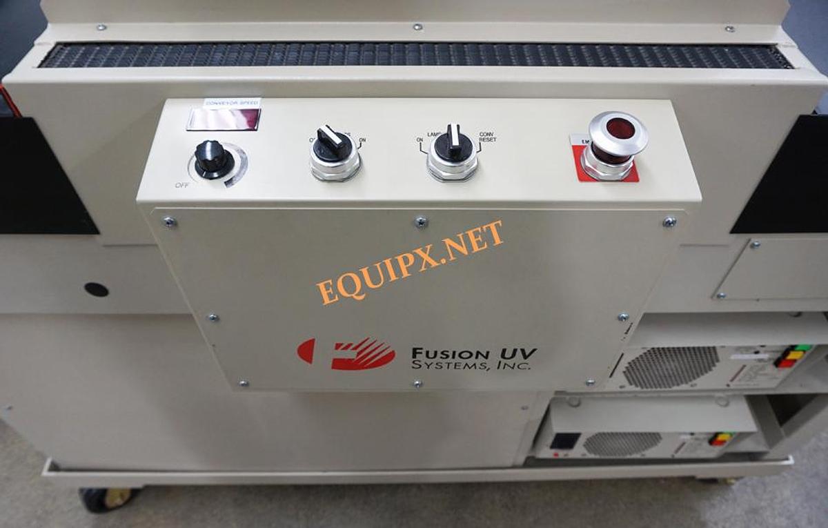 Used Fusion DRS 10/12 UV curing conveyor with (2) F300S lamp systems and 14" belt width