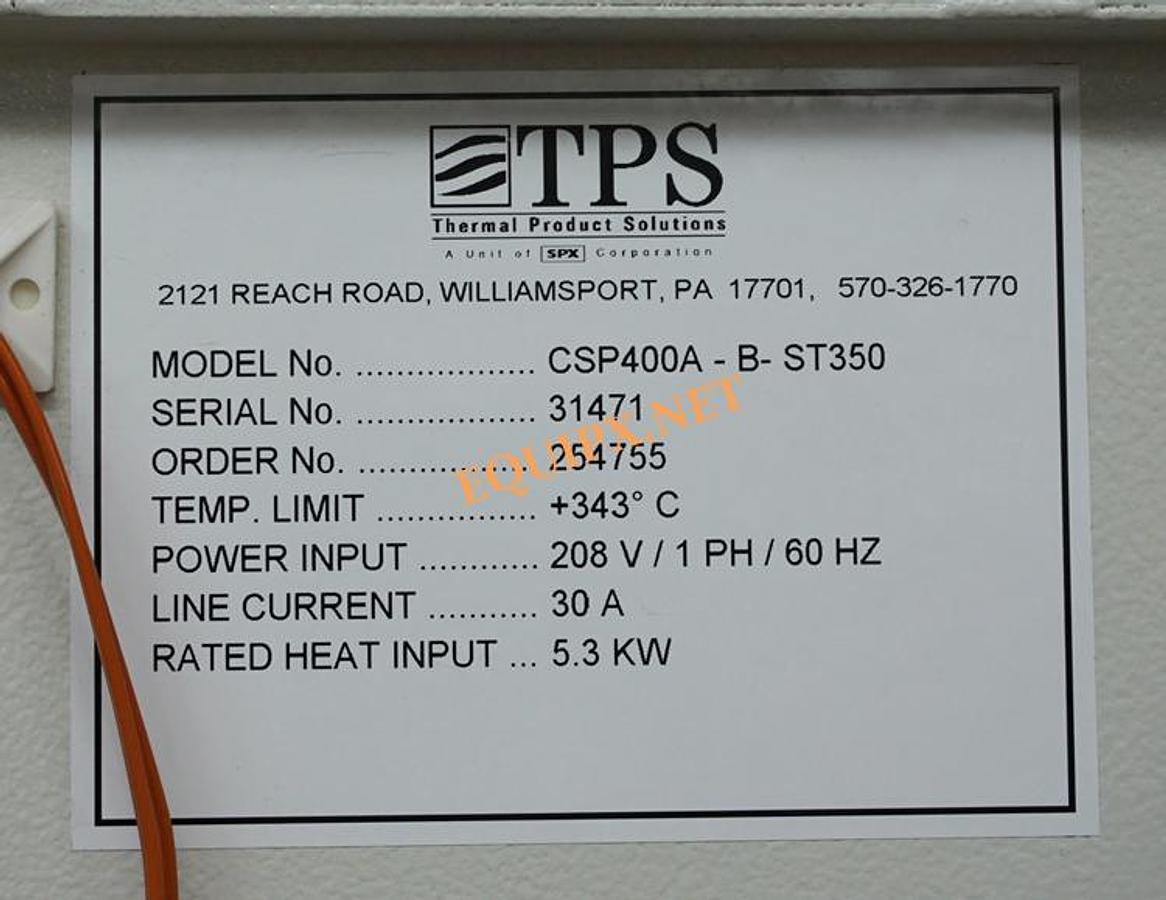 Used TPS Blue M CSP400A-B-ST350 Industrial Safety oven for Solvents and hazardous vapor, max temp 343C, 208v