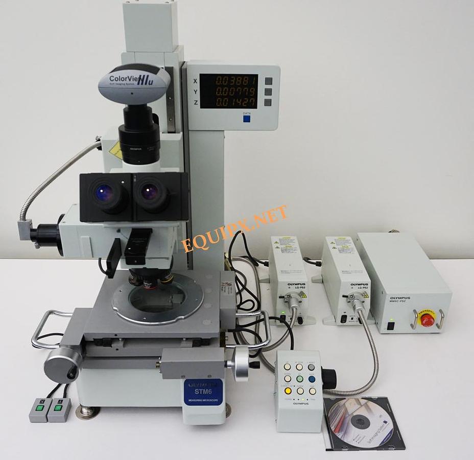 Used Olympus STM6-F21-3 3 axis motorized measuring microscope with 0.1um readout