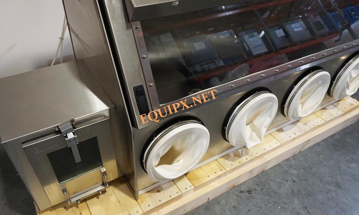 Used Terra Universal Series 300 4 Port stainless steel Filtration glovebox with dual ULPA filters, airlock, dual purge, and Humidity control