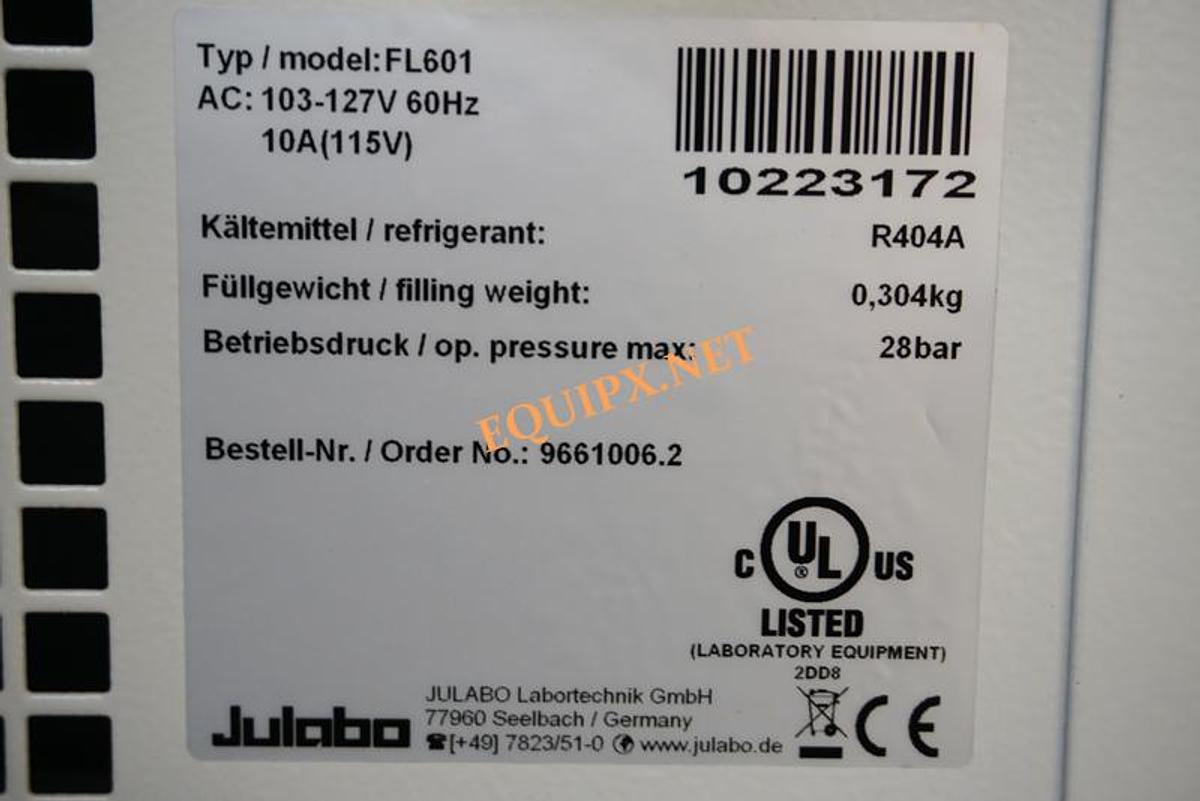 Used Julabo FL601 Recirculating Chiller, 600W @20C,  -20C to 40C, 115v
