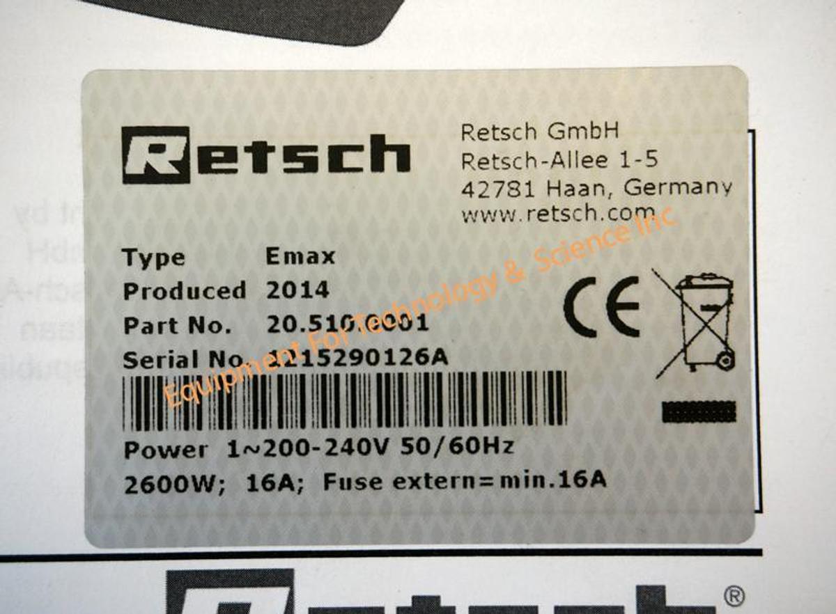 Used Retsch Emax high energy ball mill (2014) in "as new" condition