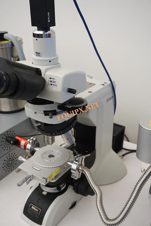 Used Nikon LV100N POL Polarizing microscope with Linkam FDCS196 Freeze drying vacuum stage and FLIR 3mp camera