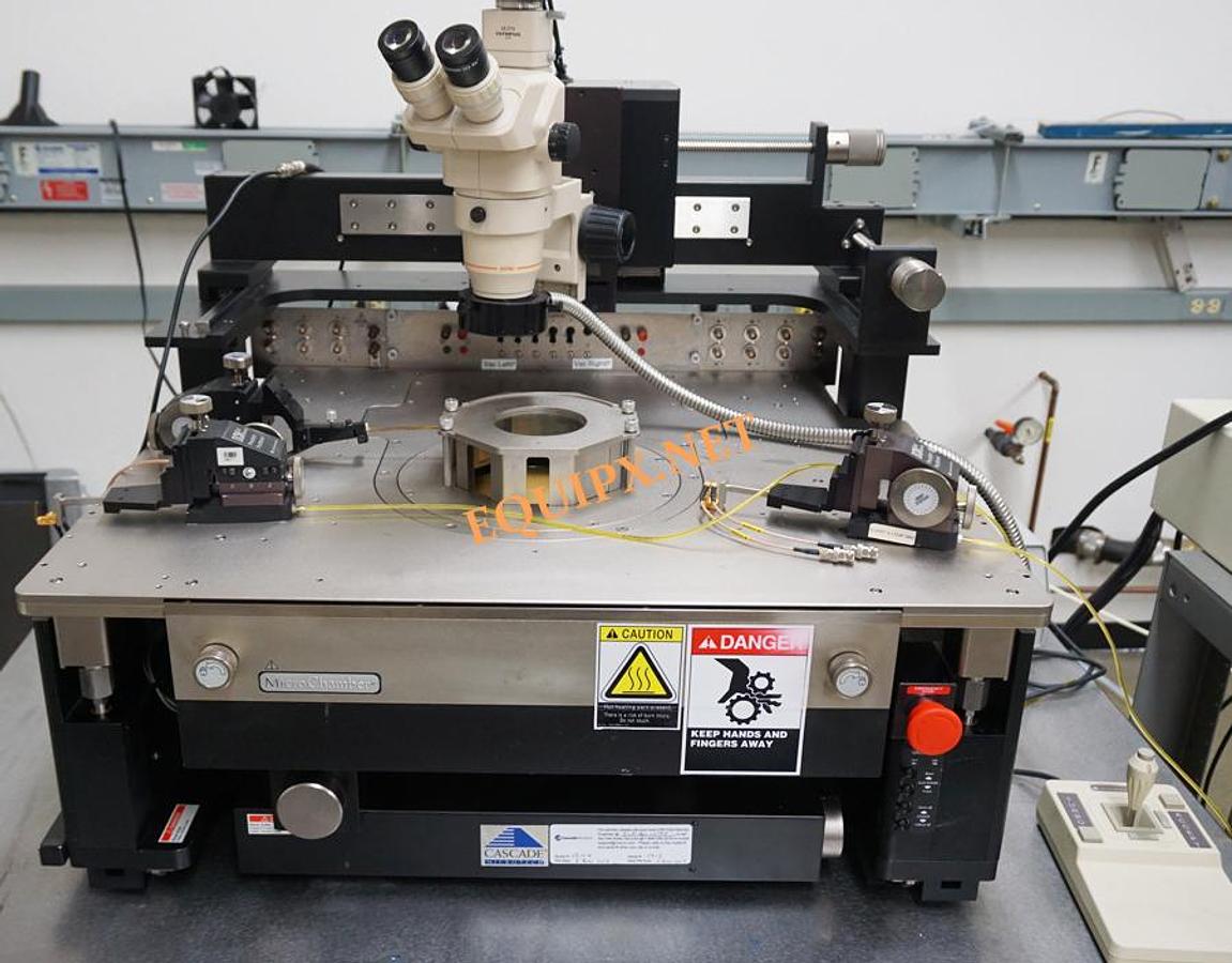 Used Cascade 12000 semiautomatic prober with 150mm thermal chuck, Olympus stereozoom microscope and microchamber