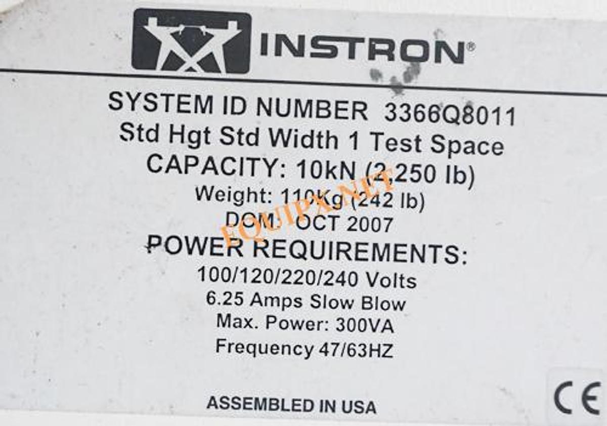 Used Instron 3366 10kN (2250lbsf) capacity and PC with Bluehill 3 software (2007)