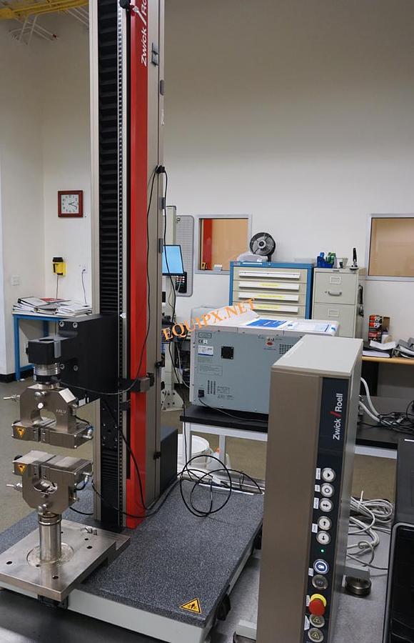 Used Zwick-Roell model Z5.0 Type TH tensile testing machine  5kN capacity (1200 lbs) with PC, software, pair 1KN pneumatic vise action grips