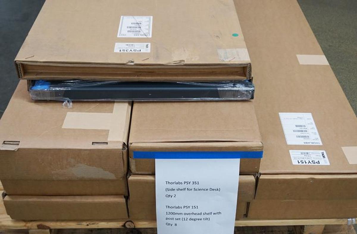 Thorlabs PSY151 shelf with 12 degree tilt and vertical post set for 1200mm wide Science Desks