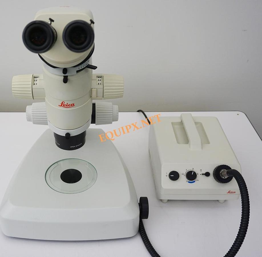 Used Leica MZ12.5 with Ergohead, transmitted light base, KL-1500 fiber power supply