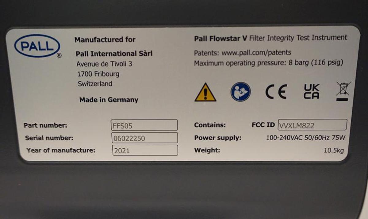 Preowned 2021 Pall Cytiva SARL Flowstar V Filter integrity tester
