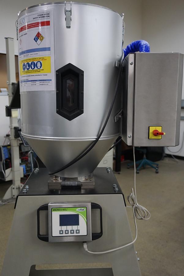 Used Conair MW1-0.2 Dessicant Microwheel Dryer with Hopper and Support stand