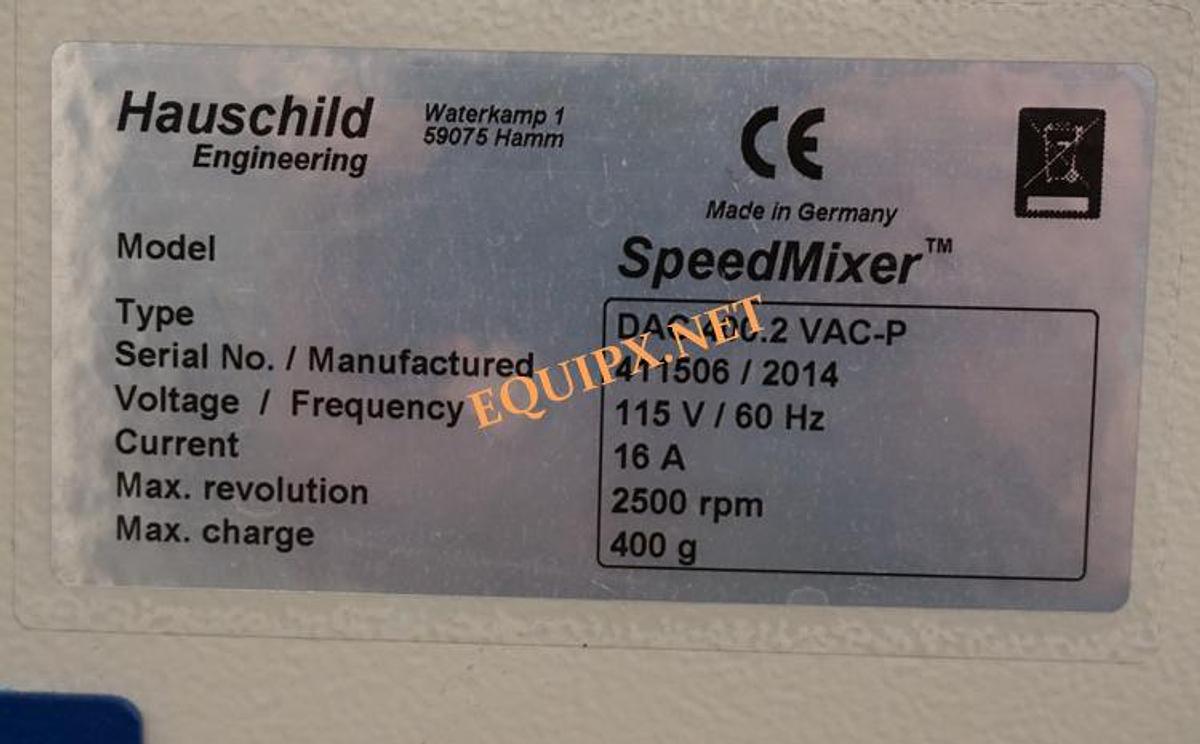 Used 2014 Hauschild Speedmixer 400.2 VAC-P planetary mixer,  115v