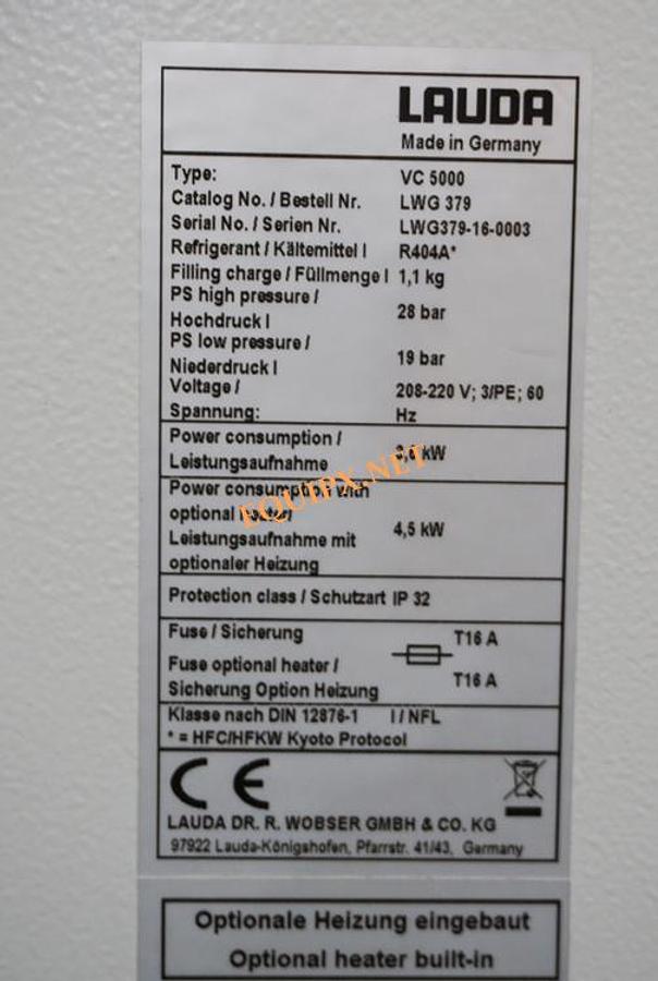 Used Lauda Variocool VC 5000, -20C to +80C, 5kW @20C, 208v-220v/3phase, includes optional heater
