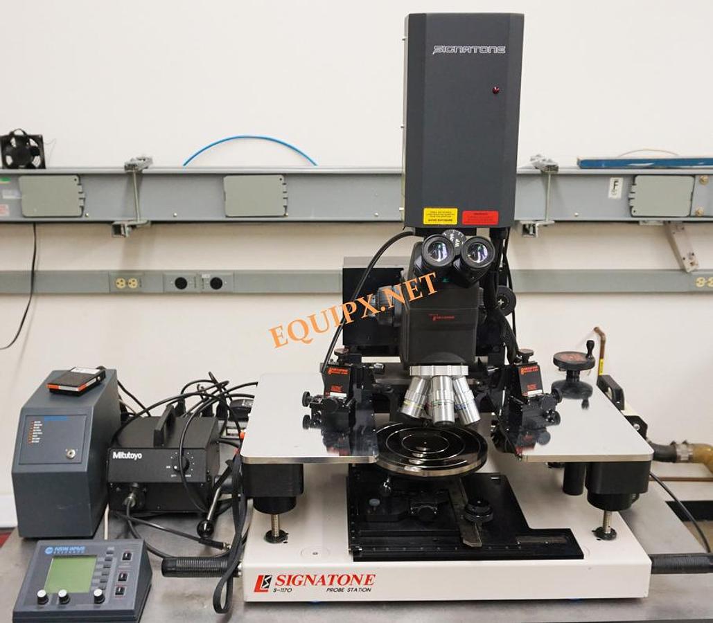 Used Signatone S-1170-8N6 200mm manual prober with New Wave Ezlaze 3 532/355nm YAG laser and Mitutoyo microscope