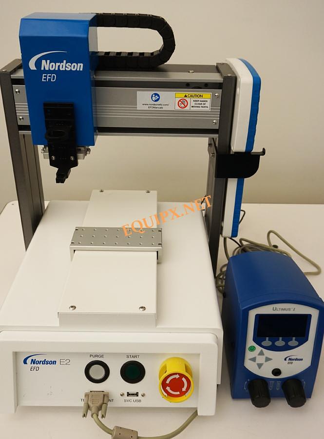 Used Nordson EFD E2 3-axis Automated dispensing system with Ultimus I Fluid Dispenser and teach pendant