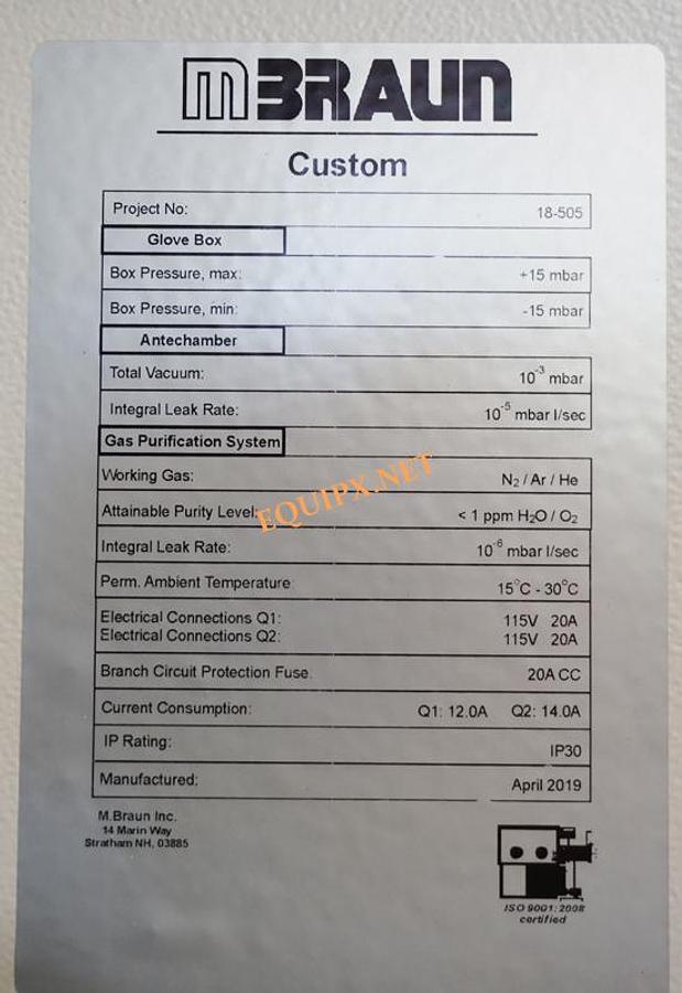 Used Mbraun MB200B 4 port glovebox and MB20 gas purifier with MB-OX Oxygen Analyzer and Activated Charcoal Solvent Removal System (2019)