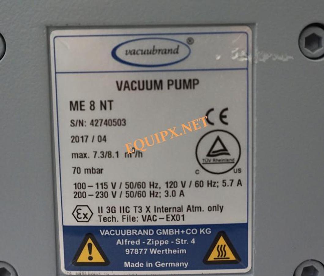 Used Vacuubrand ME 8 NT, 4.8CFM, 100-120v/200-230v