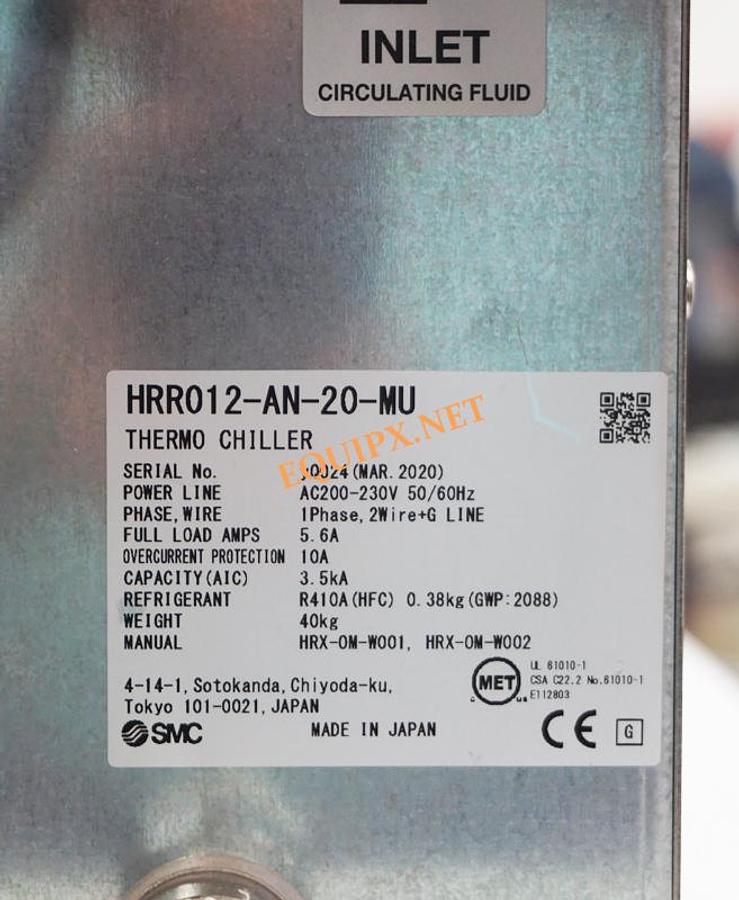 Used SMC HRR012-AN-20-MU Thermo Chiller 1200w, Air-cooled, 200-230v/1ph- NEW UNUSED