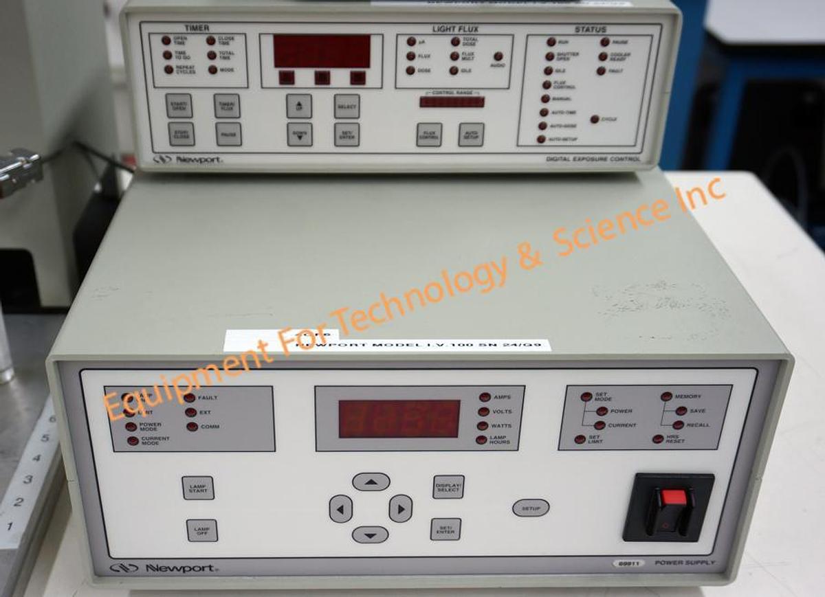 Used Newport 91160 solar simulator with power supply, exposure controller, AM 1.5:G:A filter, and shutter controller