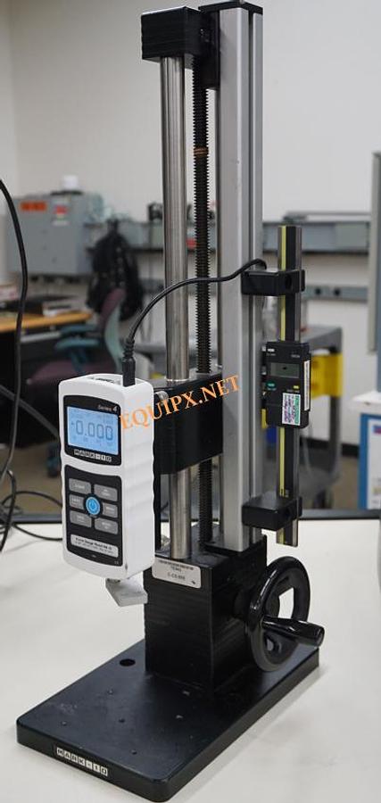 Used Mark 10 ES30 Hand Wheel Test Stand, 200 Lb Capacity (1kN) with Digital Travel display and M5-50 digital force gauge