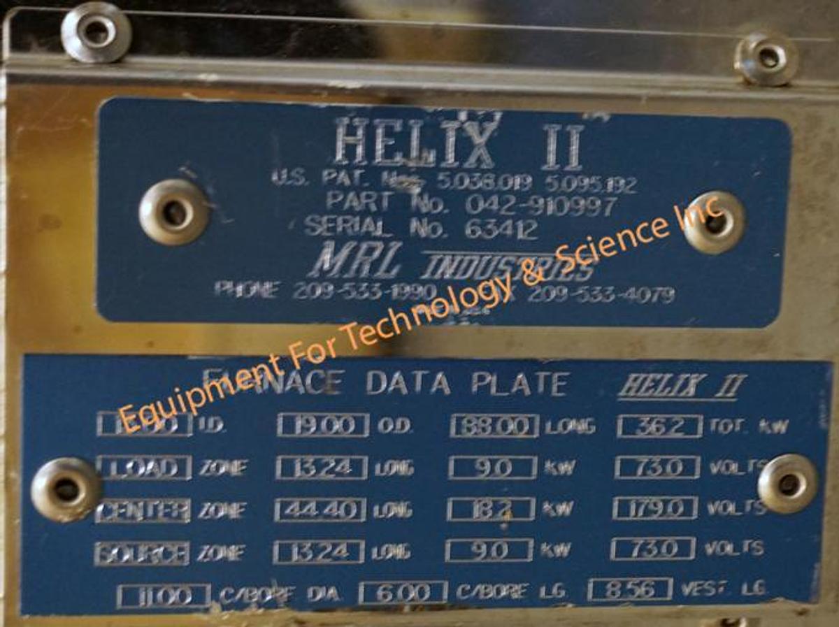 Used MRL Industries Helix II Tube Furnace Heating Element 400-1300C