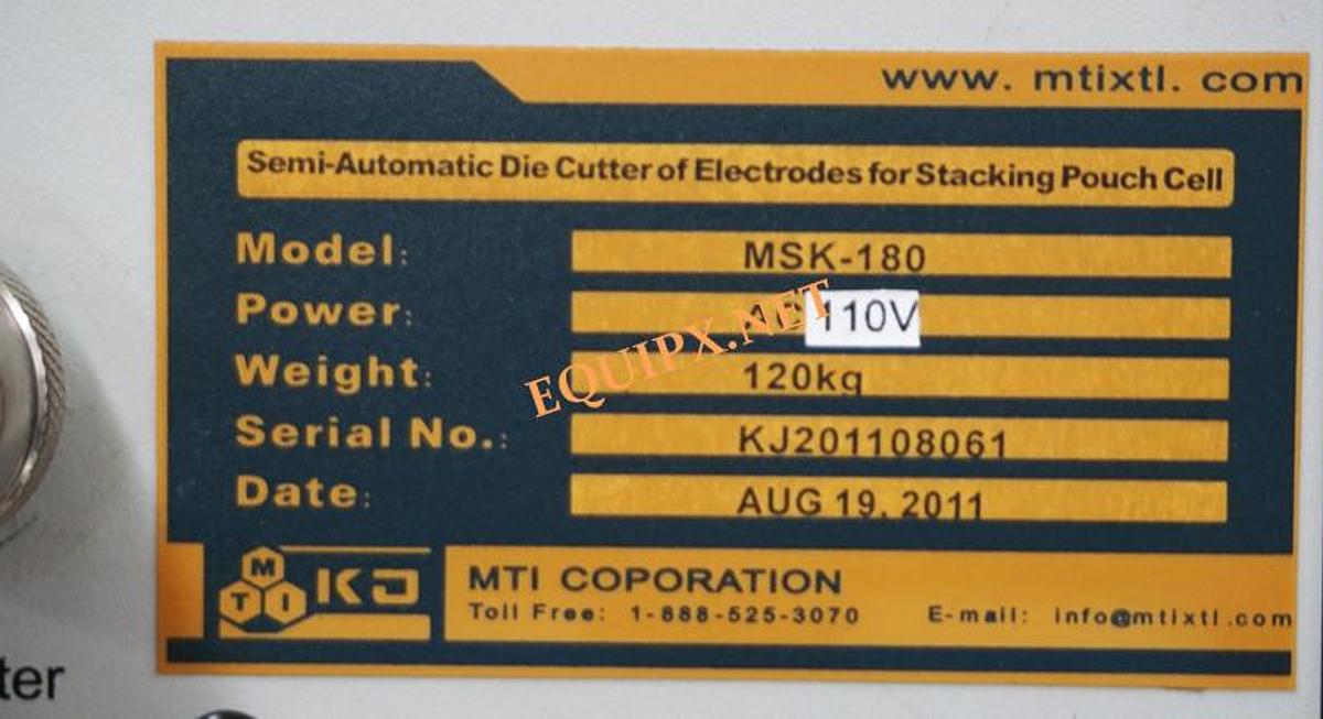 Used MTI MSK180 Electrode Sheet Punching Machine for Pouch Cell Battery (2011)