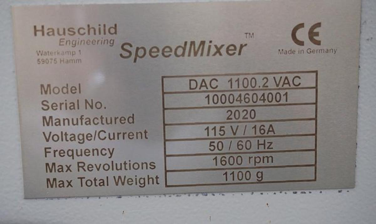 Used 2020 Hauschild DAC 1100.2 VAC speedmixer with maximum weight capacity per container 1100 grams