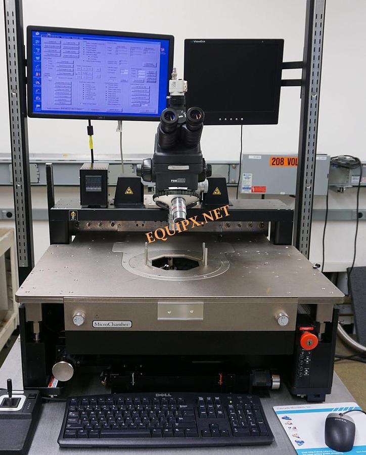 Used Cascade 12000 semiautomatic prober with 150mm thermal chuck, Motic PSM-1000 microscope and microchamber