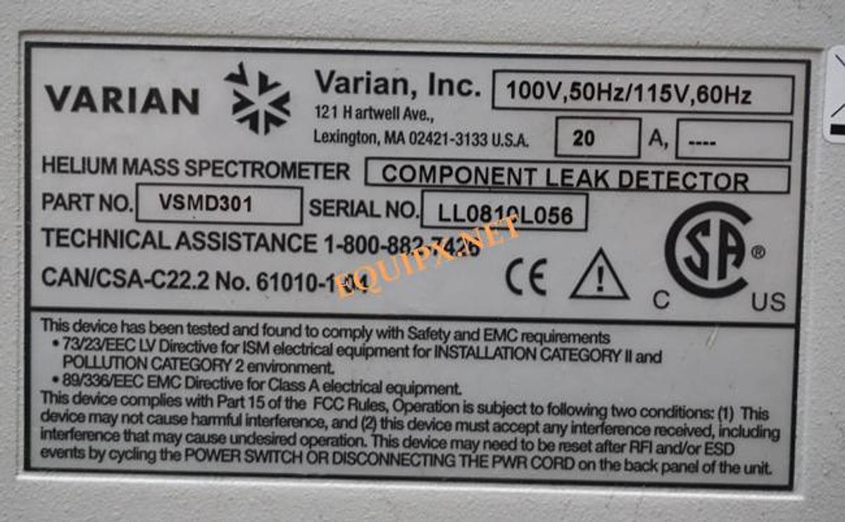 Used Agilent Varian VSMD301 leak detector with Varian Triscroll 620 dry pump 17.7CFM