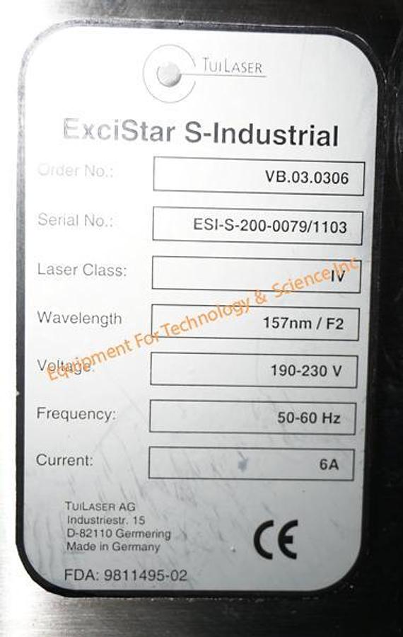 Used Tuilaser ExciStar S-Industrial Excimer Laser 157nm/F2