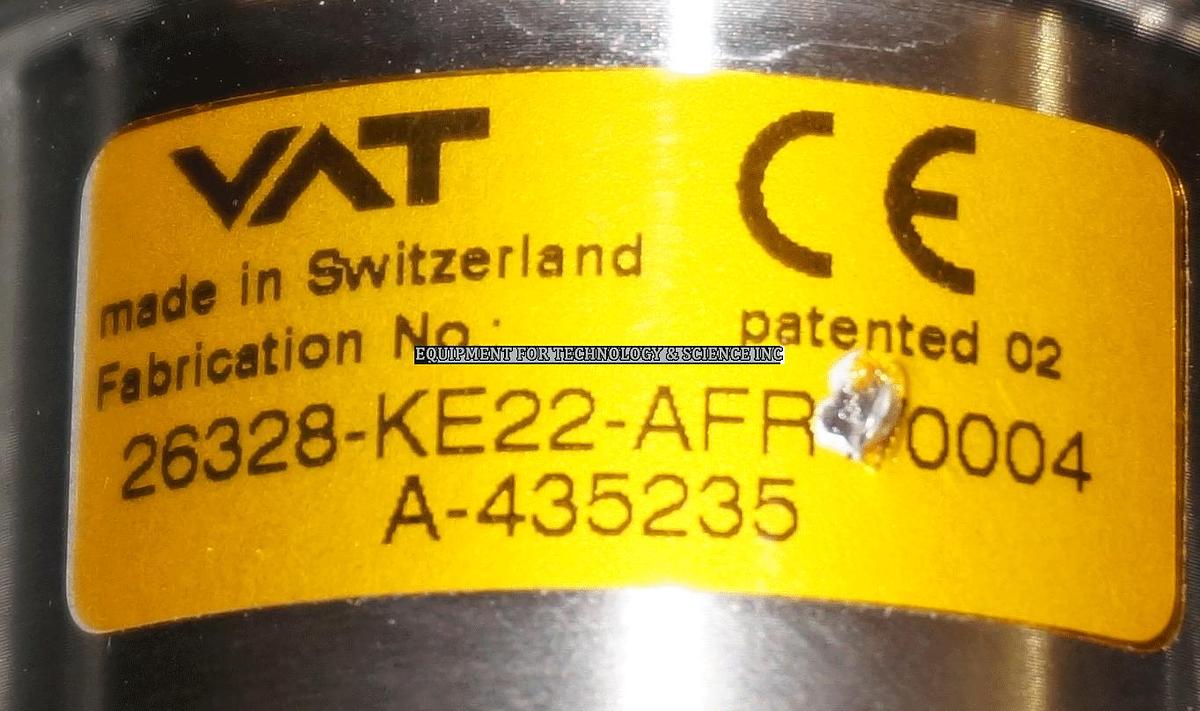 Used VAT Right Angle High Vacuum Valve: PN 26328-KE22-AFR