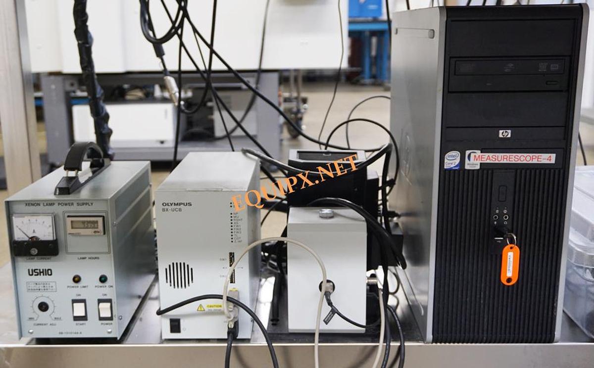 Used Olympus MX61A-F inspection microscope with brightfield, darkfield, 8x8 motorized XY stage, 248nm deep UV module, and laser autofocus