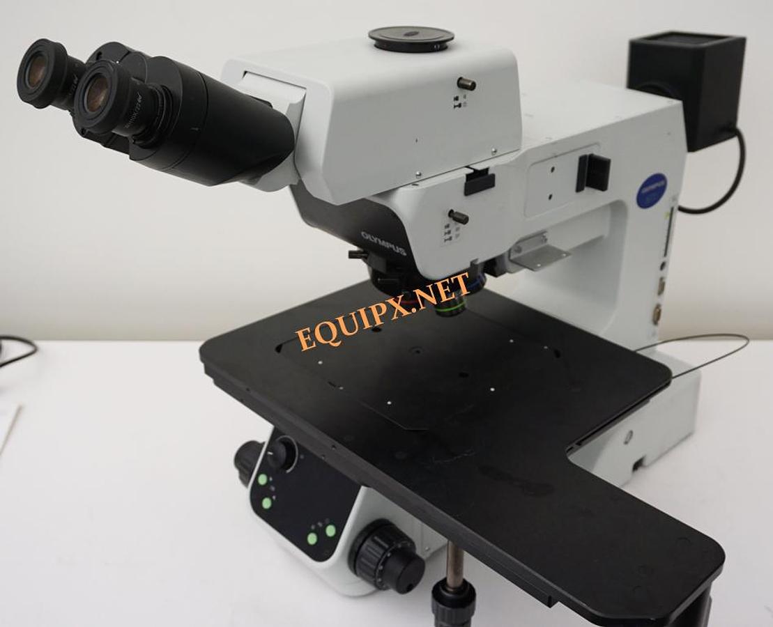 Used Olympus MX61-F semiconductor inspection microscope configured for brightfield darkfield inspection of maximum 200mm wafers