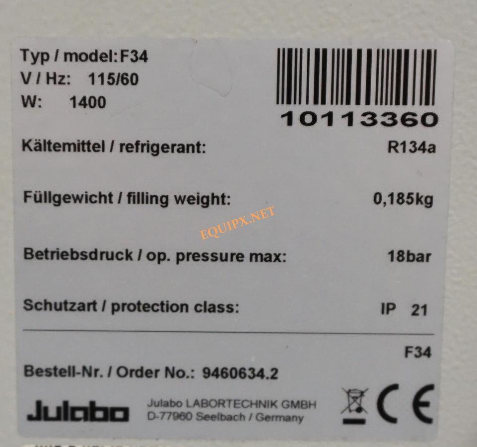 Refurbished Julabo F34-ED refrigerated circulator, 450W@20C, -30 to +100C