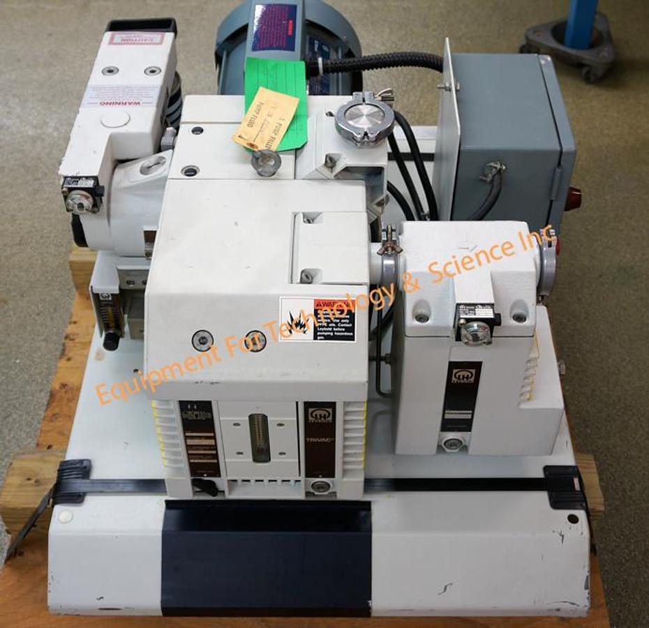 Used Leybold D40BCS 32.5cfm PFPE rotary pump with oil filtration, exhaust filter, control box, base