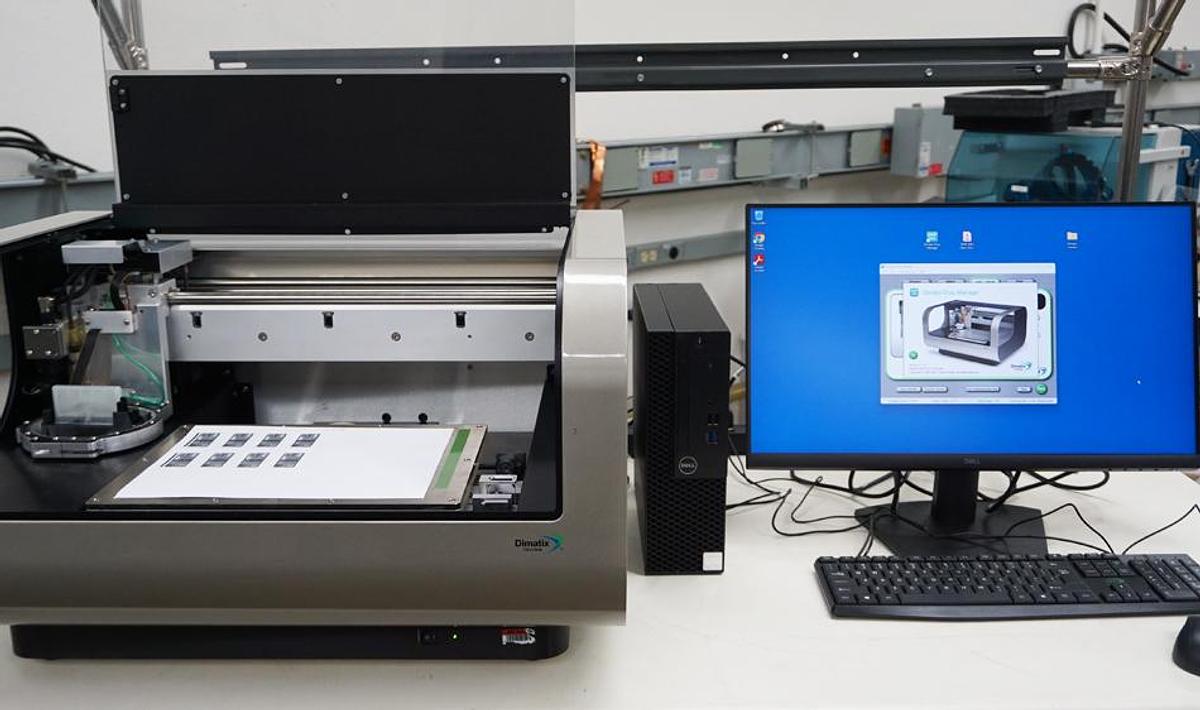2014 Fujifilm Dimatix DMP-2831 ink jet printer with fiducial camera, print area of 200x300mm and positional accuracy of 25um- Reconditioned