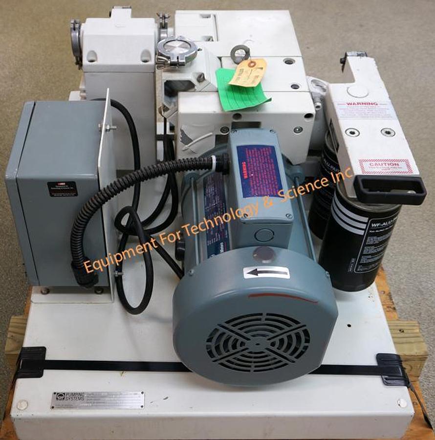 Used Leybold D40BCS 32.5cfm PFPE rotary pump with oil filtration, exhaust filter, control box, base