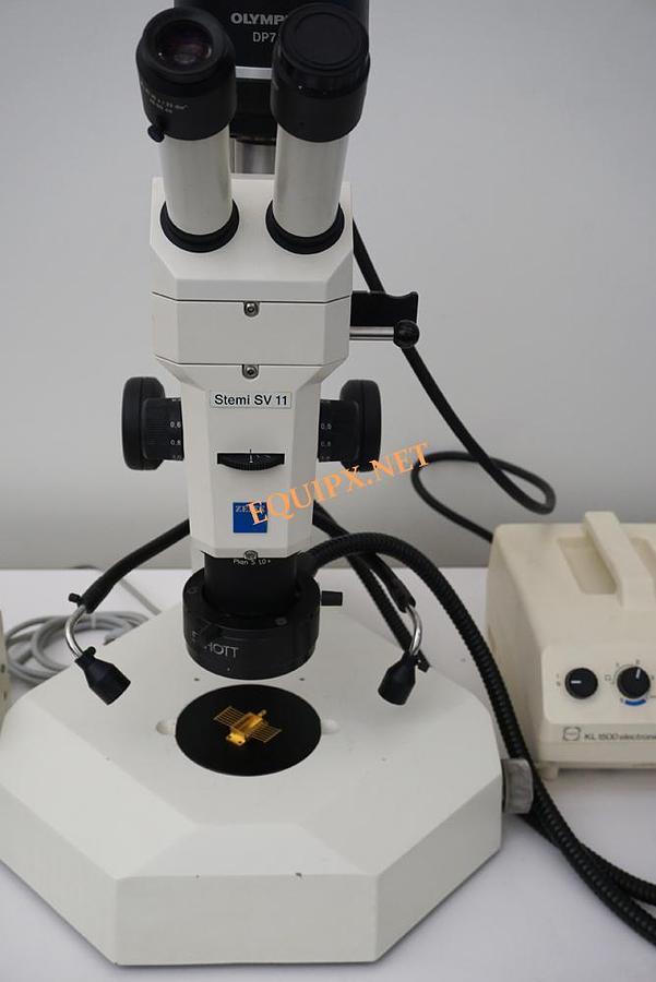 Used Zeiss STEMI SV11 Trinocular stereozoom with Olympus DP-71 12mp digital camera and transmitted light base
