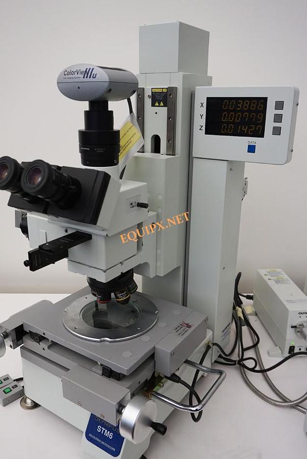Used Olympus STM6-F21-3 3 axis motorized measuring microscope with 0.1um readout
