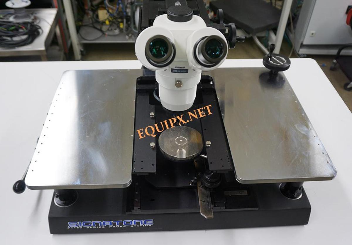 Used Signatone 1160B-4N manual Prober with Nikon stereozoom microscope, 100mm Ni vacuum chuck, and probe card holder