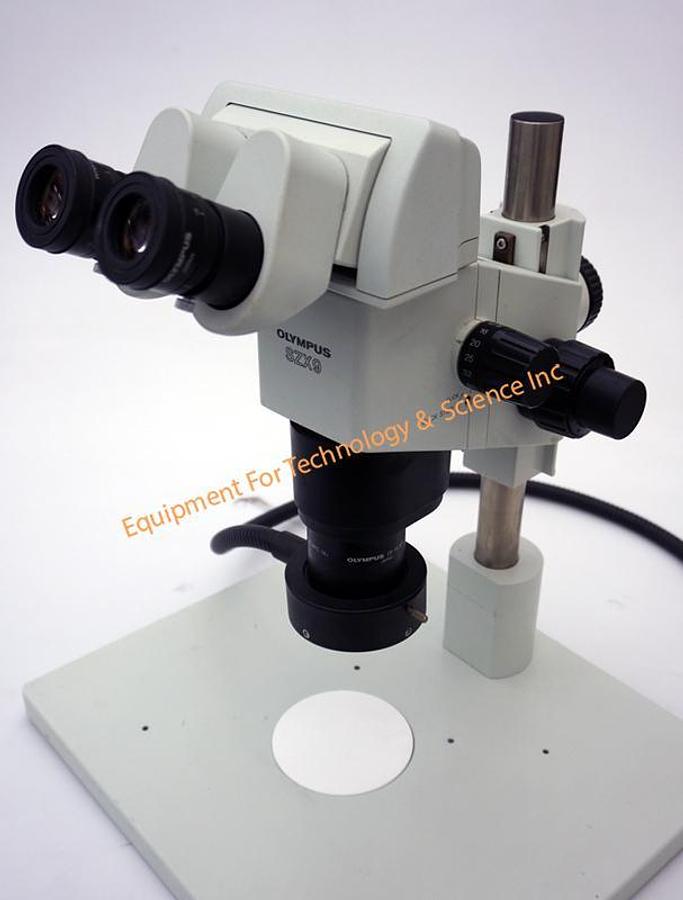 Used Olympus SZX9 with DF PLANO 1x objective, tilt viewing head, and fiber optic ring light
