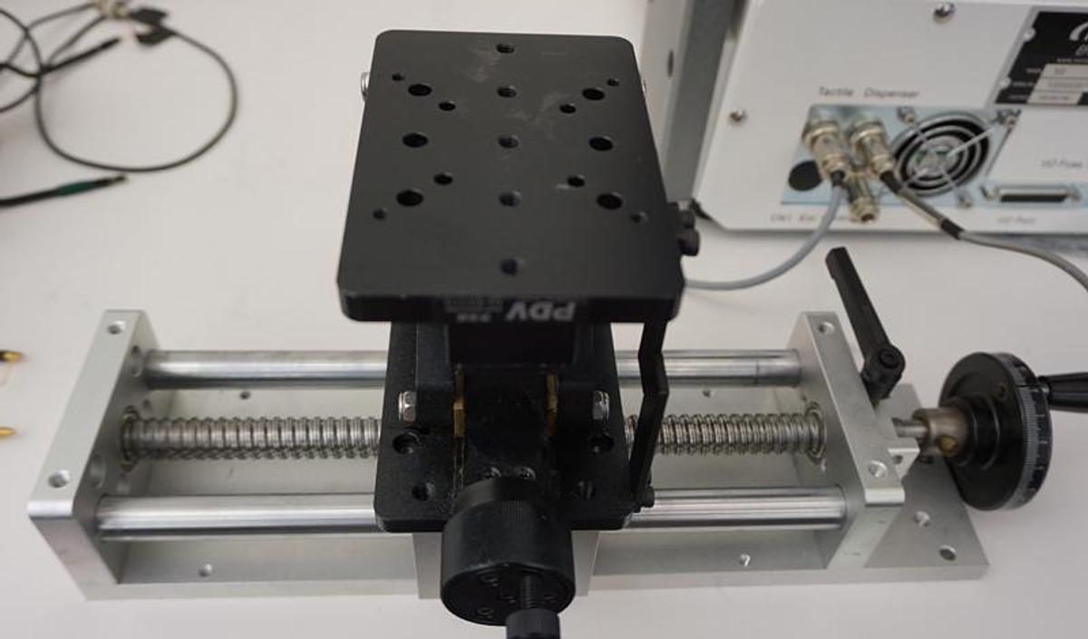 Used PVD Manual lab jack with 80x120mm platform and X-axis translation table
