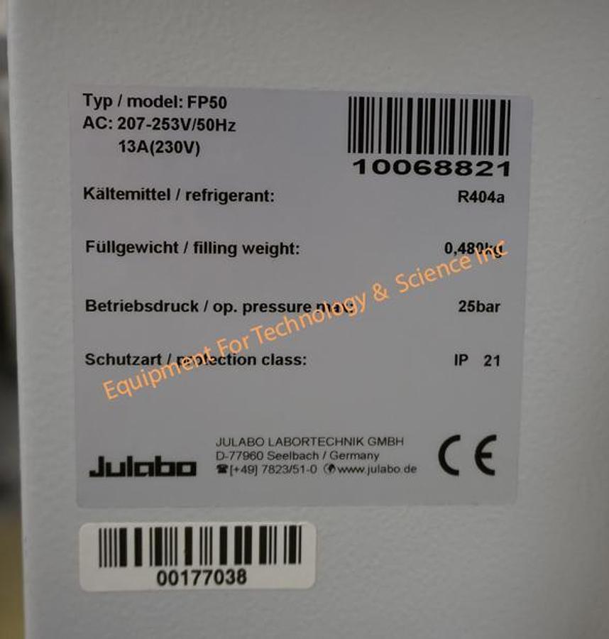 Used Julabo FP50-HL, 900W@20C, -50C to +200C, 207-253v 50Hz European