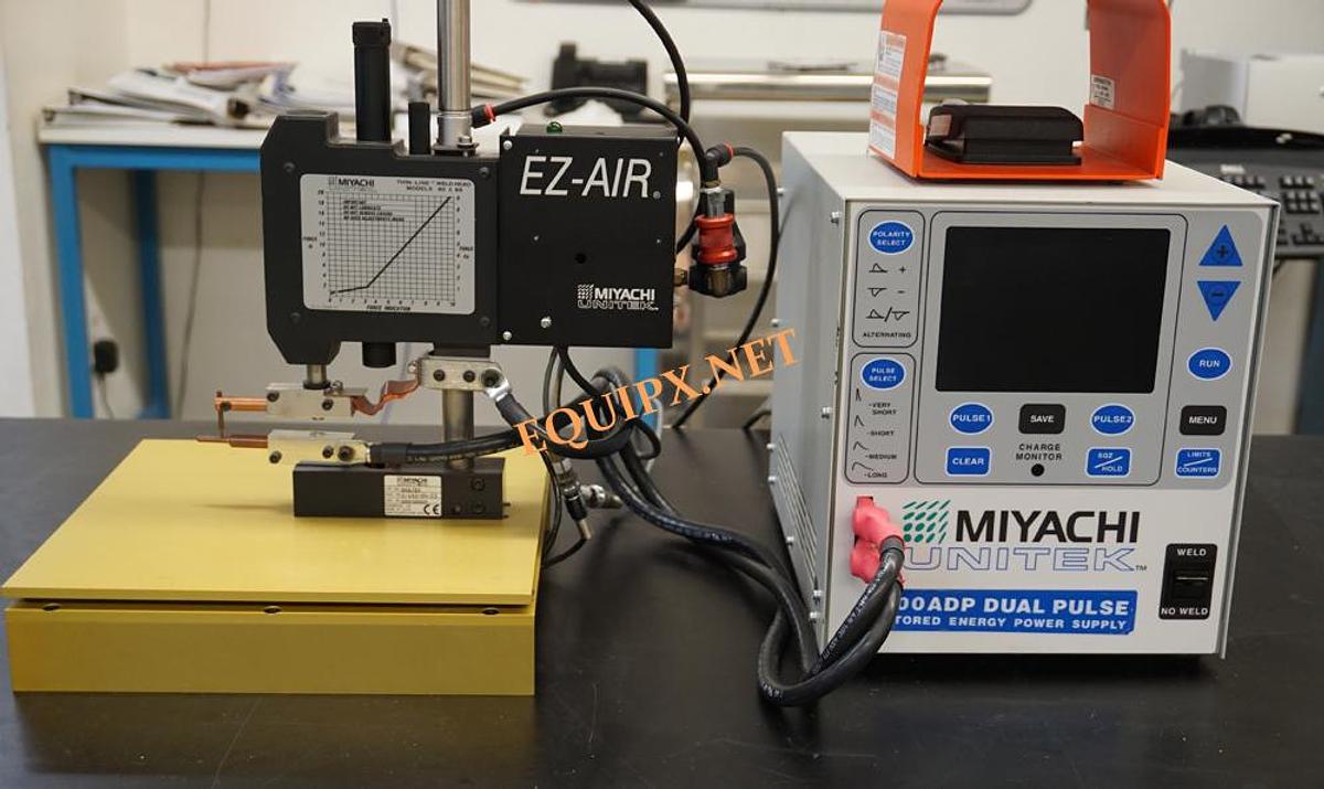 Used Miyachi 100ADP Dual Pulse Resistance welding power supply with weld monitor and 80A/EZ weld head
