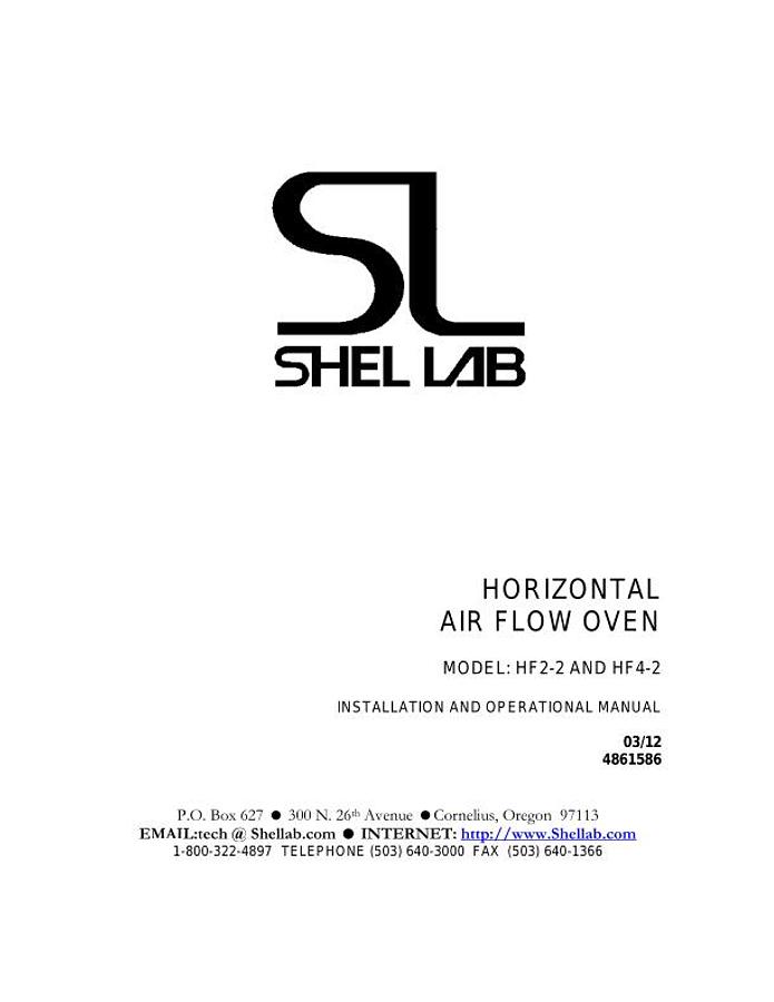 Used Shellab HF2-2 forced air oven with inert atmosphere max 300C (572F), 220v