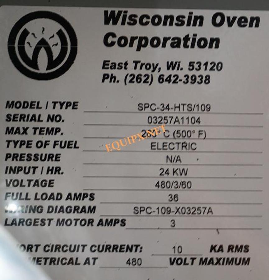 Used Wisconsin conveyor oven 500F (260C)